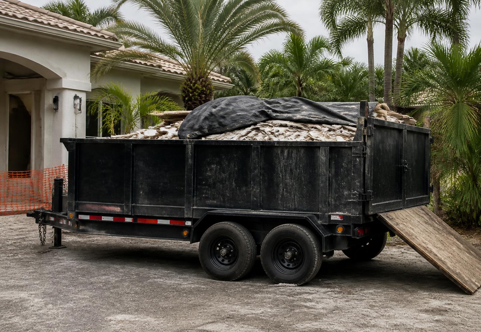 Dump trailer parked at a South Florida renovation site